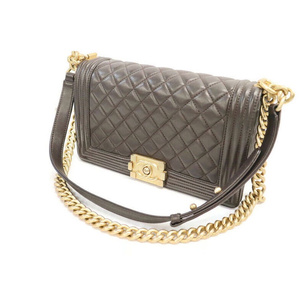 CHANEL - Quilted Chocolate Brown Calfskin Medium BOY BAG w/Aged Gold Hardware